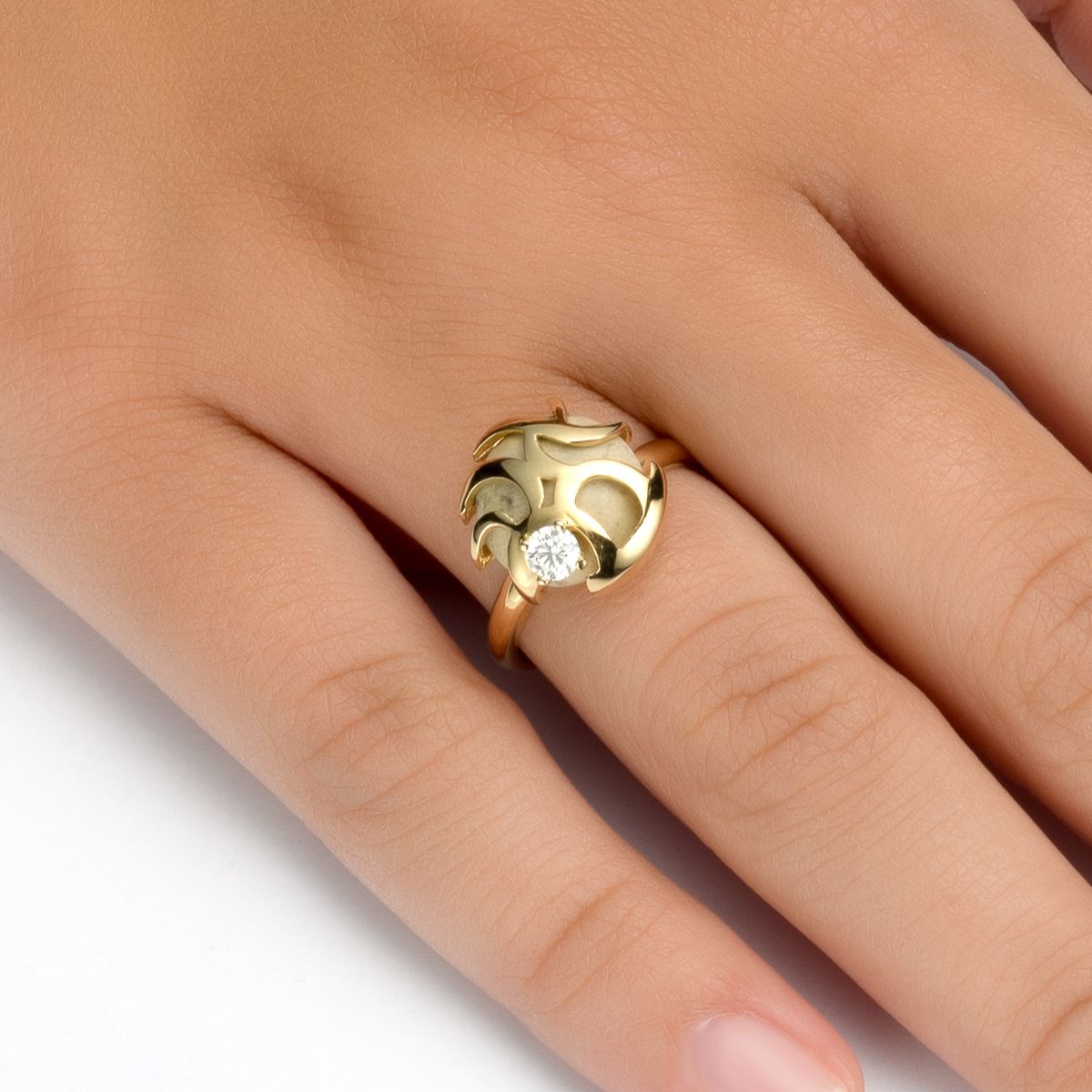 Unique Engagement Ahava Ring With Jerusalem Stone And Diamond Gold