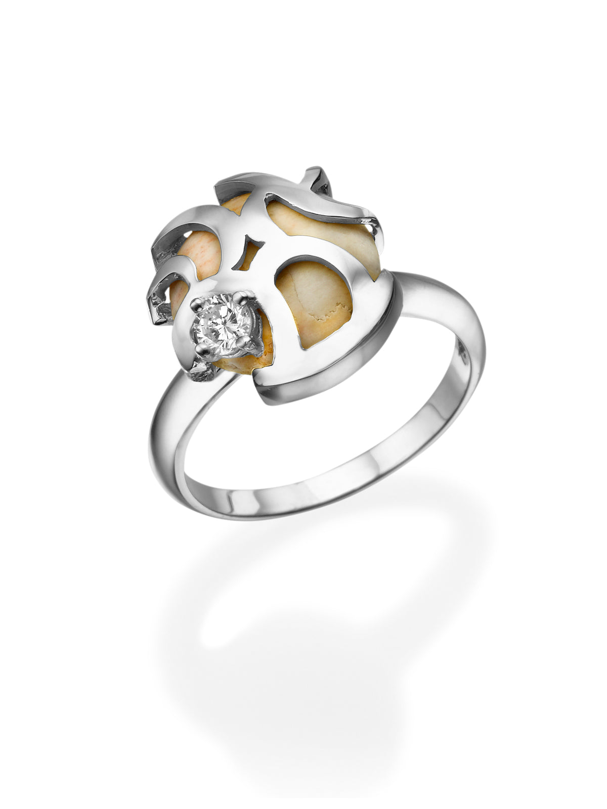 Unique Engagement Ahava Ring With Jerusalem Stone And Diamond White Gold