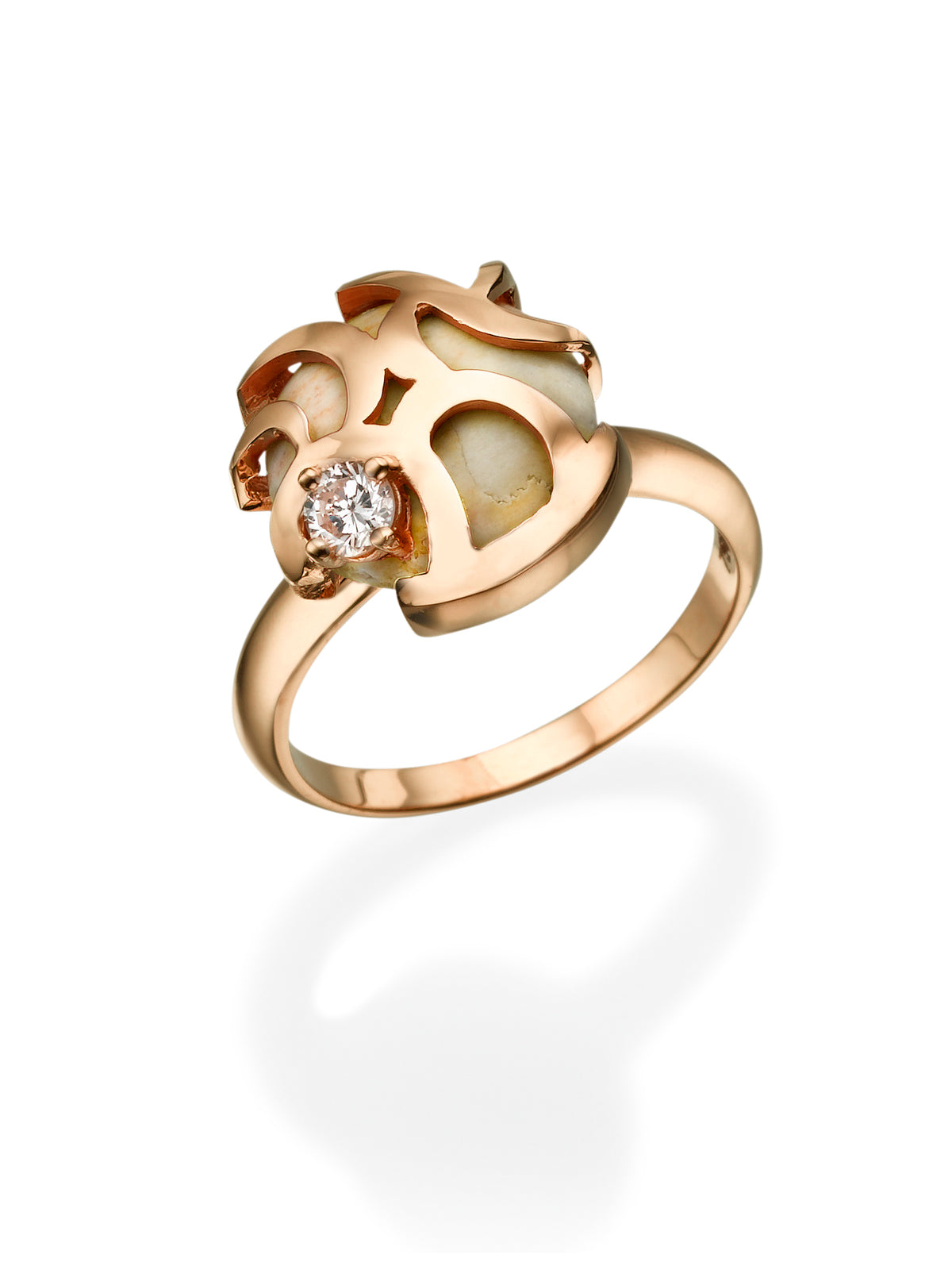 Unique Engagement Ahava Ring With Jerusalem Stone And Diamond Rose Gold