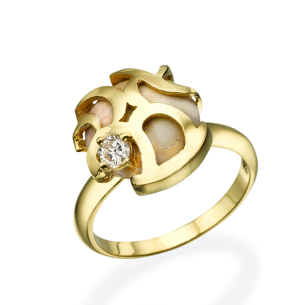 Unique Engagement Ahava Ring With Jerusalem Stone And Diamond Gold