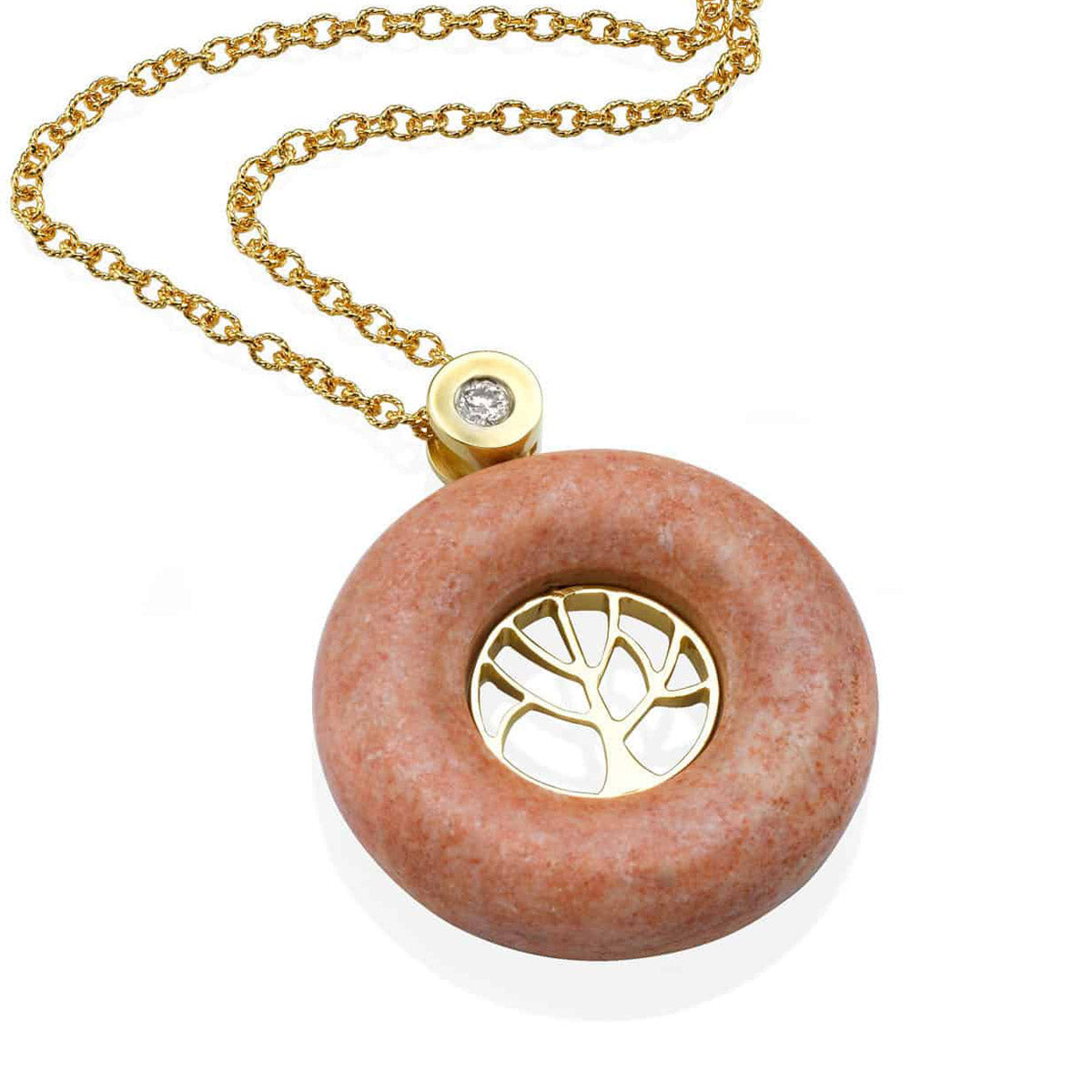 Tree of Life necklace with Temple Mount stone, Gold, and Diamond