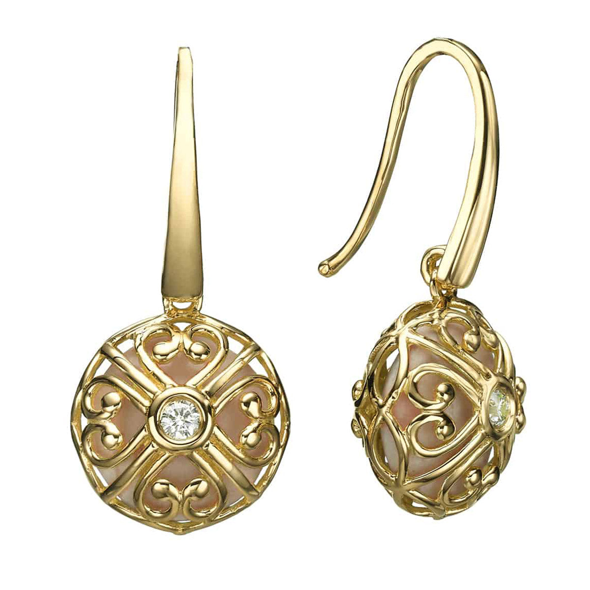 Secret Hearts Earrings with Jerusalem Stone, Yellow Gold and Diamond