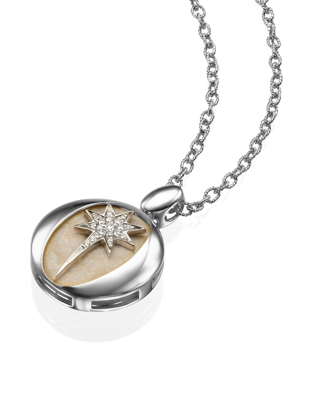 Star Of Bethlehem White Gold Necklace With Diamonds and Jerusalem Stone