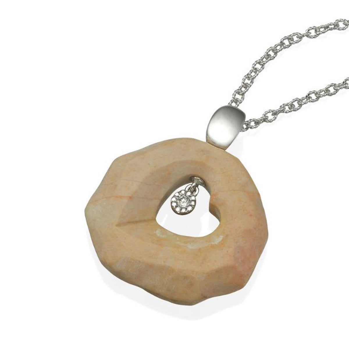 Heart Shape Pendant With Jerusalem Stone from Temple Mount Stone and Diamond