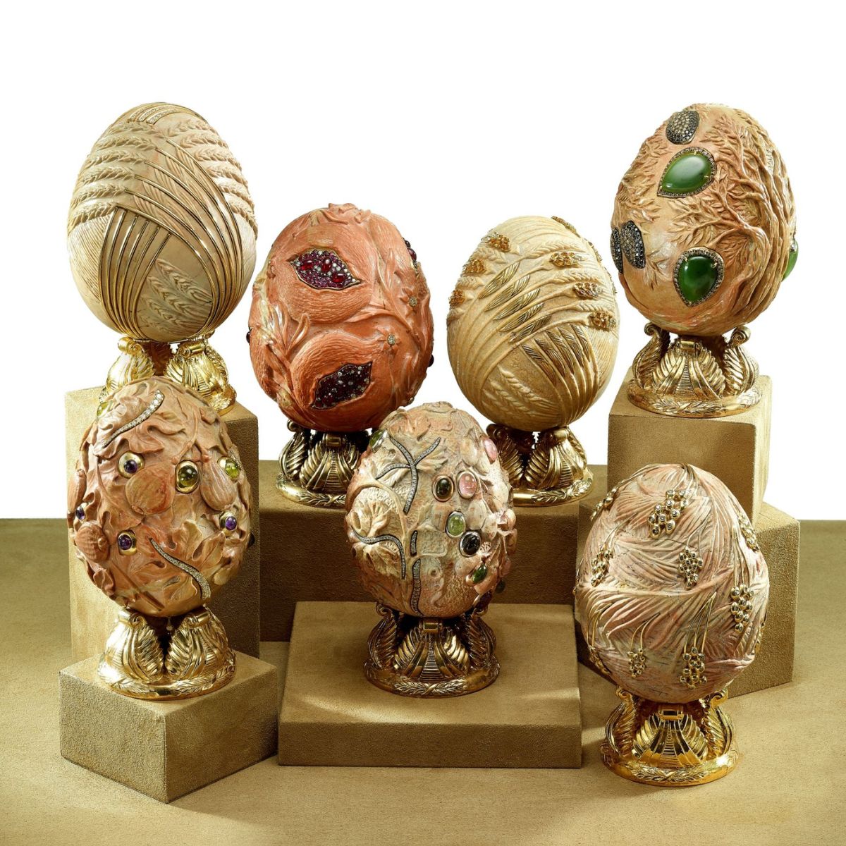 Jerusalem Stone Egg Shape Gold, Gemstones and Diamonds