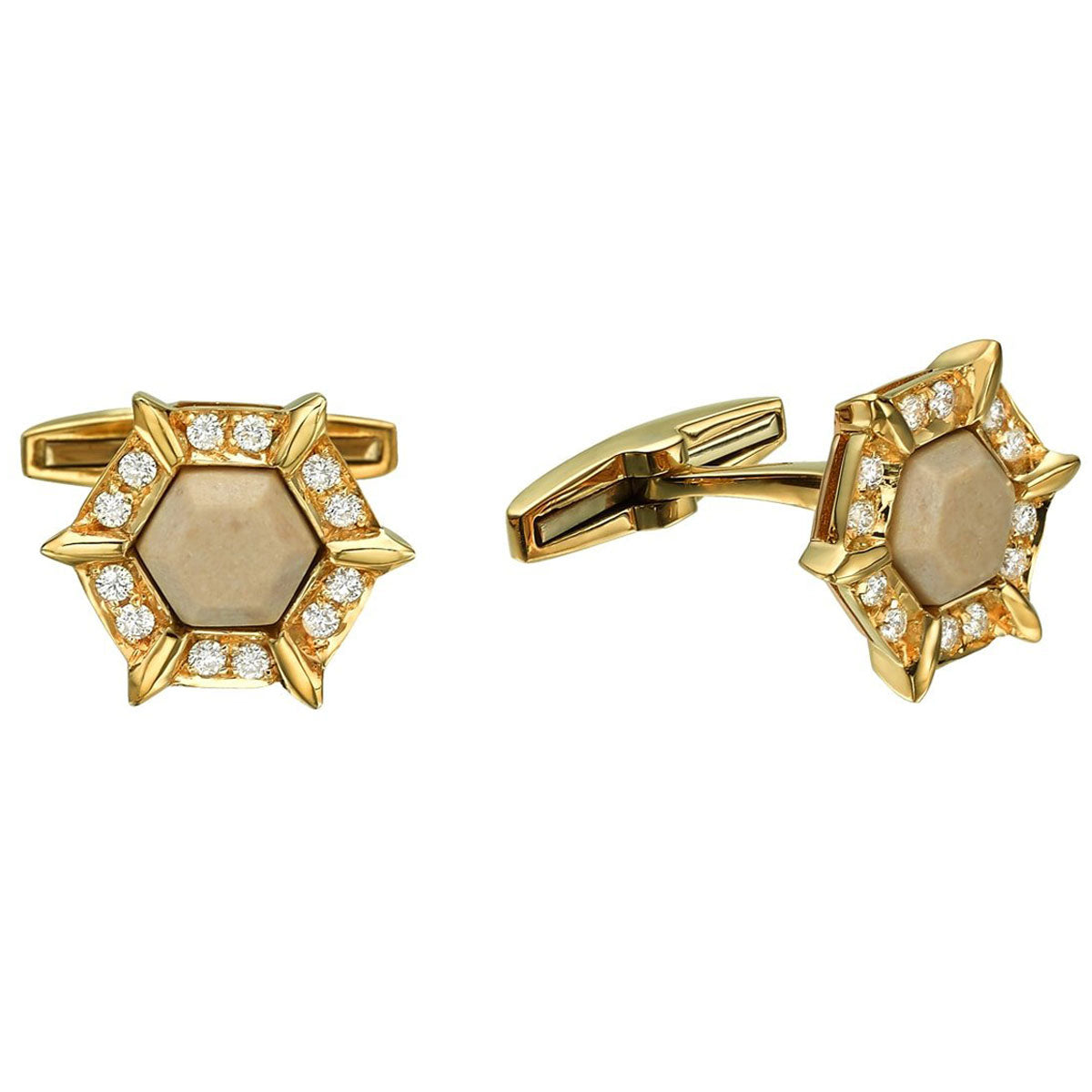 Cufflinks made with Temple Mount Stone Yellow Gold and Diamonds