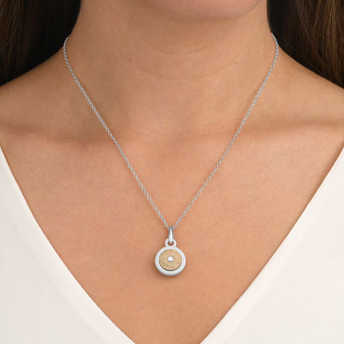White Gold and Diamond Round Pendant