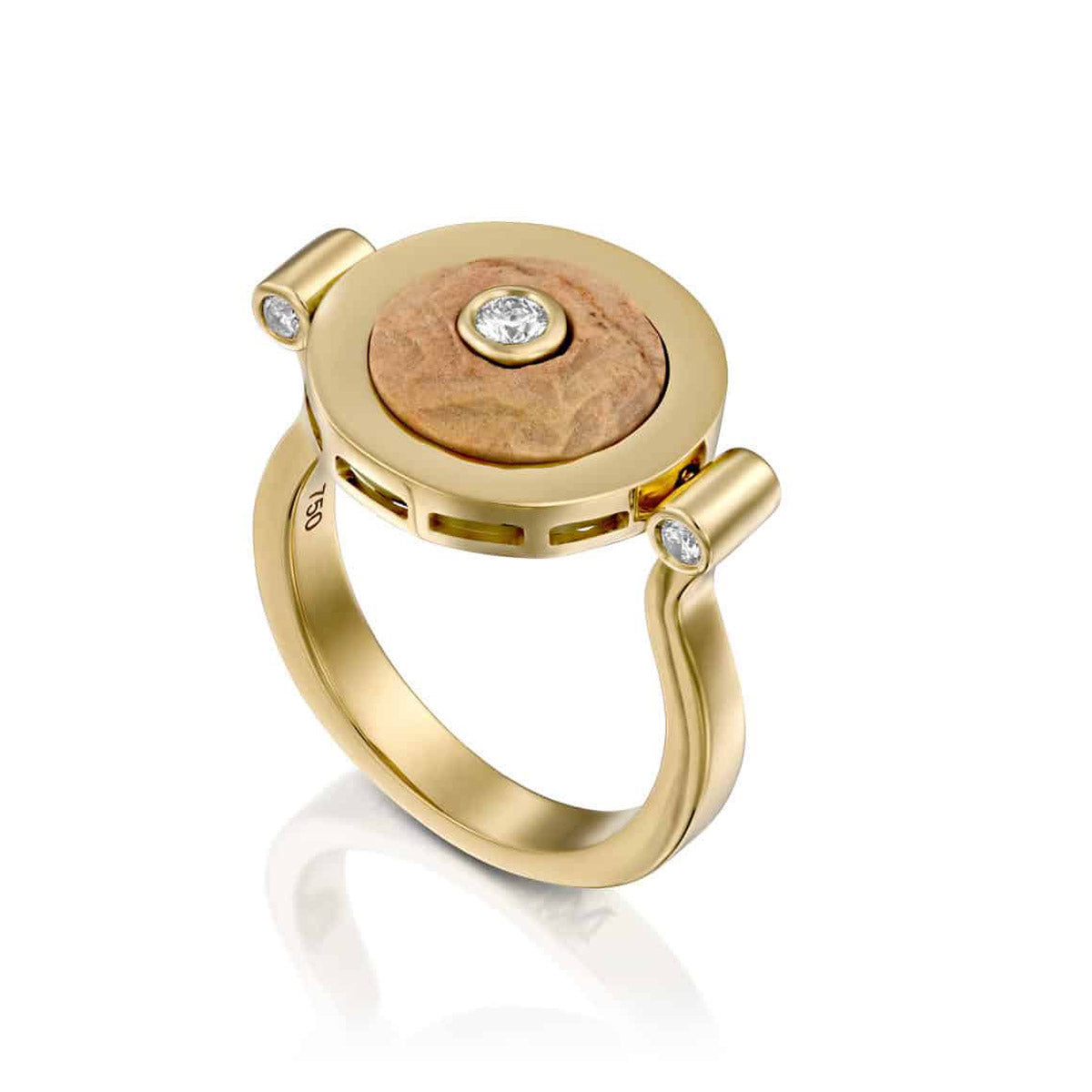 Flipping Double sided temple mount stone ring with diamond and yellow gold