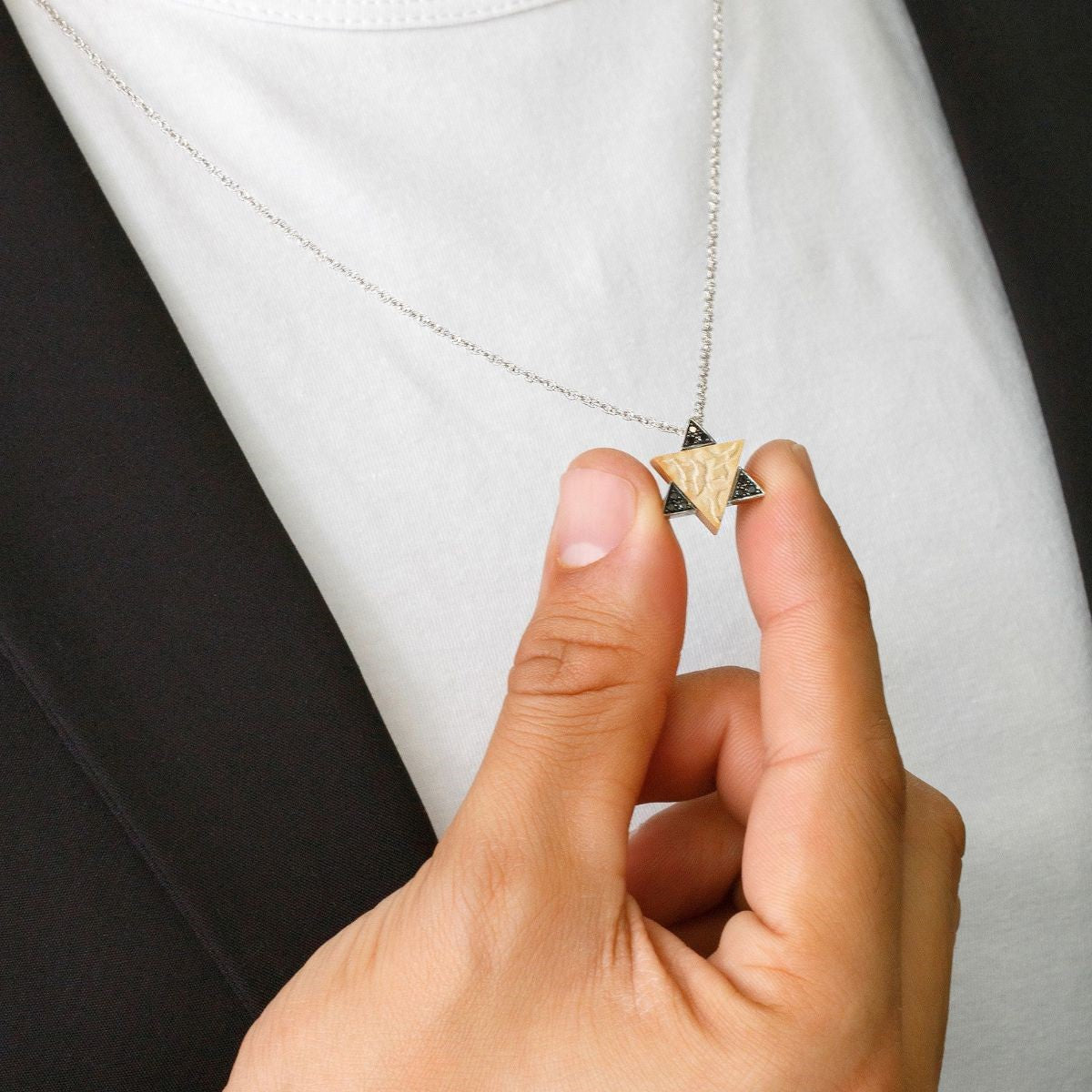 Star of David Black Diamond Pendant with Temple Mount stone