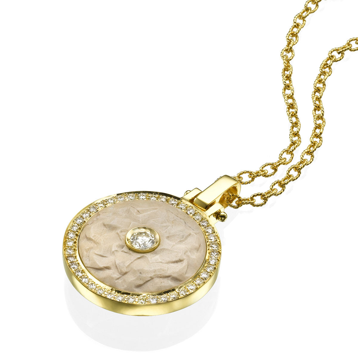Round Diamond pendant with a Jerusalem Stone in 18K Yellow Gold