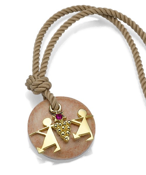 Moriah's Vine Bearers Ruby Pendant with Temple Mount Stone, and Gold