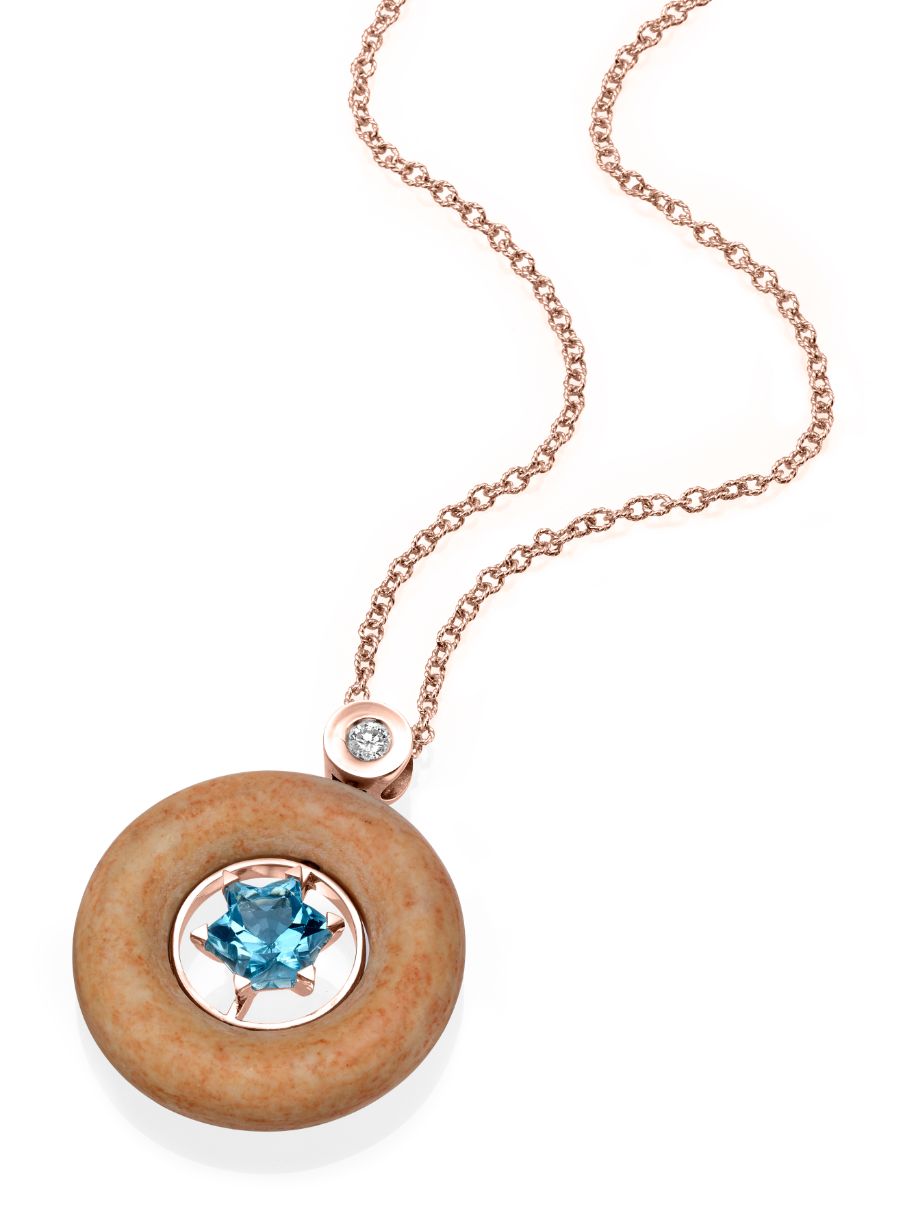 Star Of David Pendant with Jerusalem Stone from Temple Mount, Topaz and Diamond