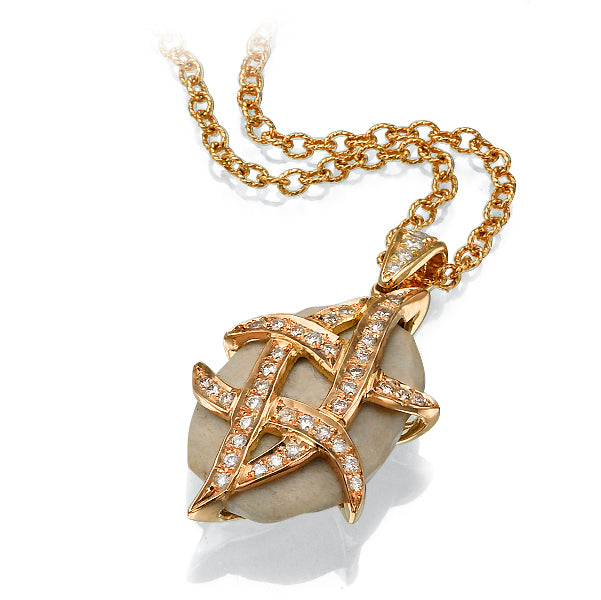 Star of David Pendant with Jerusalem Stone from Temple Mount, set in Rose Gold and Diamonds