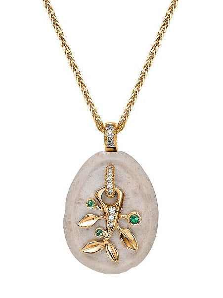7 Species - Olives Pendant Holy Stone 18K Yellow Gold & Diamonds