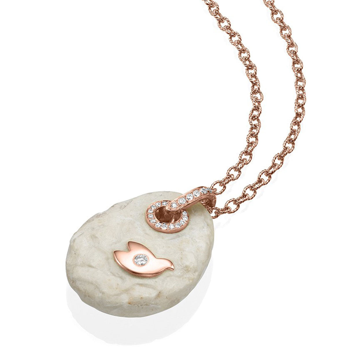18K Gold Dove Pendant with Temple Mount Stone set in Gold and Diamonds