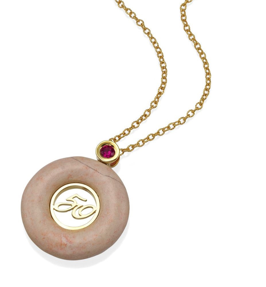 50 Necklace with Temple Mount stone Pendant 14K Yellow Gold