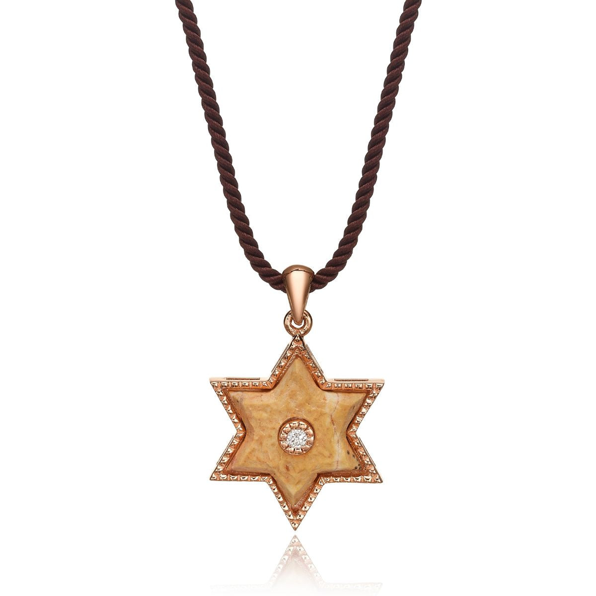 Star of David Pendant made from Temple Mount Stone, with Gold Frame set with Diamond.