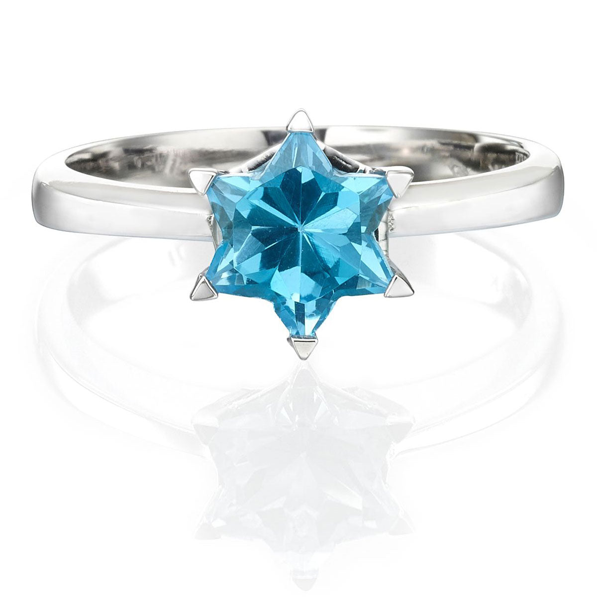 Star Of David Ring, White Gold and Blue Topaz