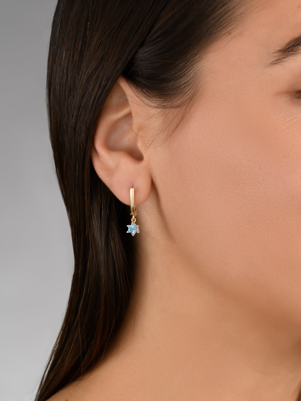 Blue Topaz Star Of David Earrings in Yellow Gold