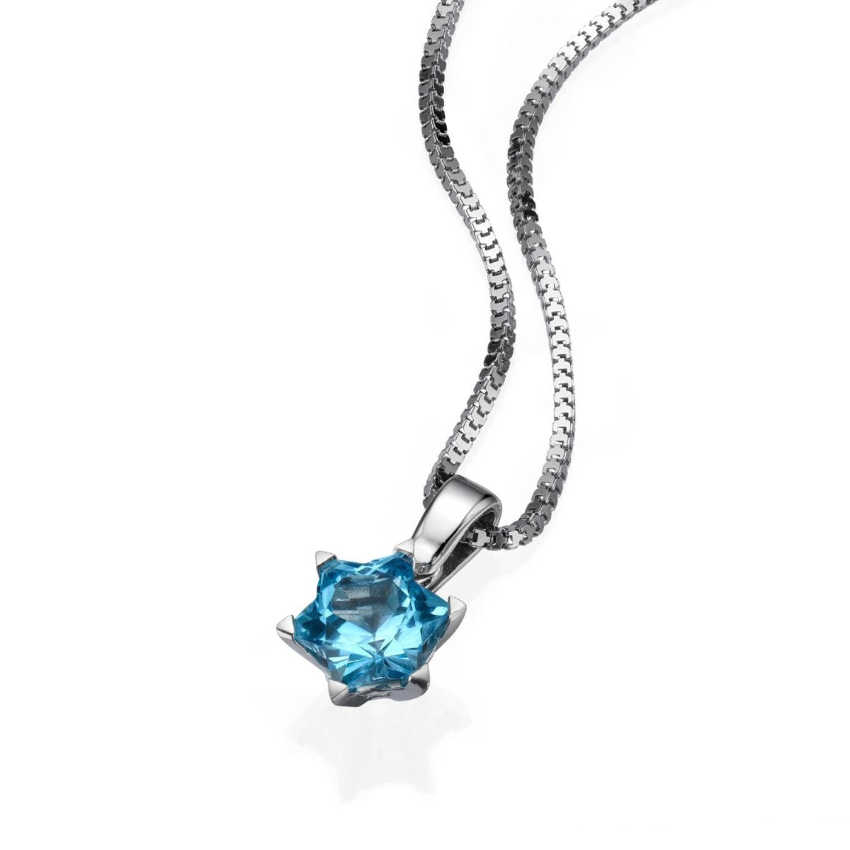 Blue Topaz Star Of David Pendant, in White Gold