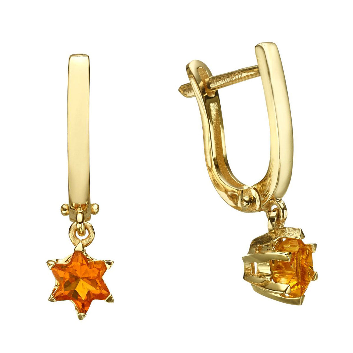 Star Of David Earrings Citrine and Gold