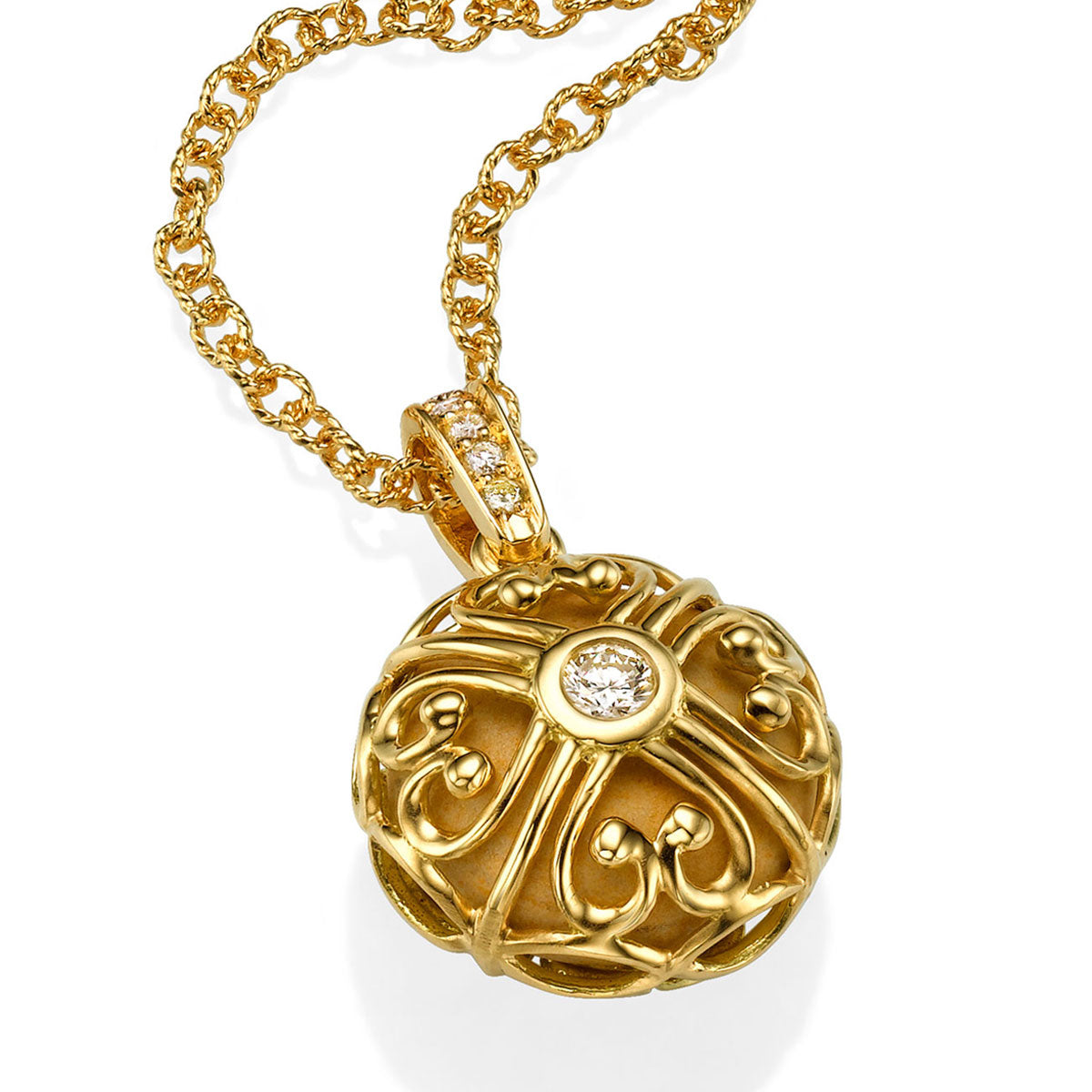 Heart Necklace with Temple Mount Stone, yellow gold And Diamonds