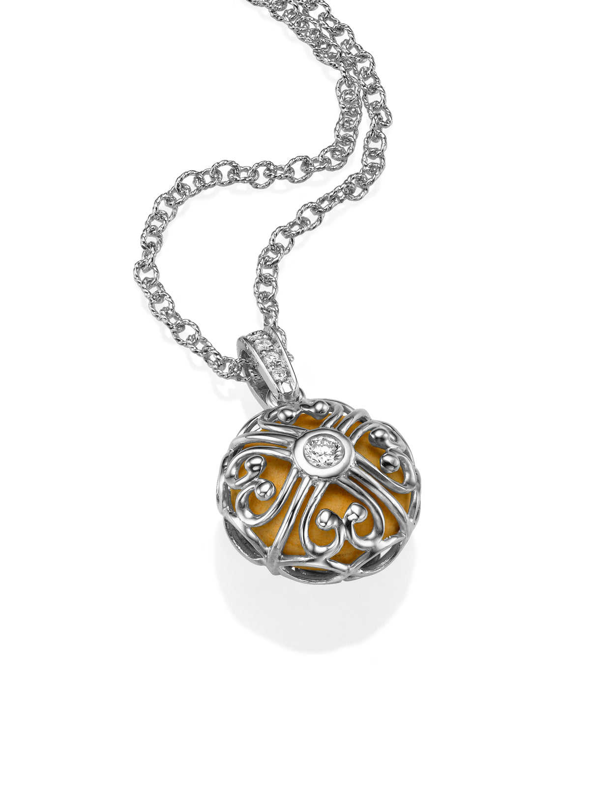 Heart Necklace with Temple Mount Stone, white gold And Diamonds