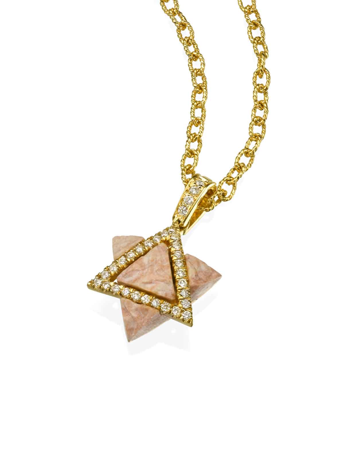 Moriah Collection – A Star of David Diamond Pendant made with an authentic Temple Mount Stone, gold and, diamonds