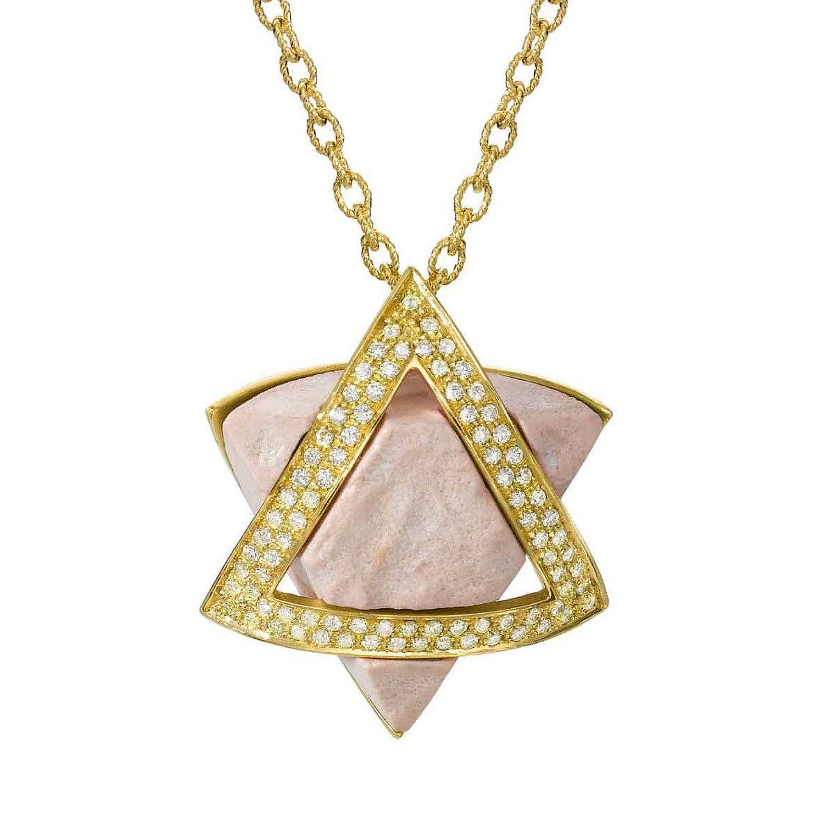 Star of David Pendant Temple Mount Stone, Diamond & yellow Gold