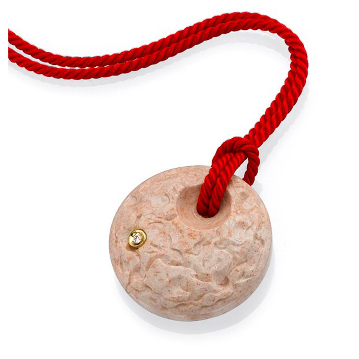 Round Tambourine Drum of Miriam pendant made of Temple mount stone with a diamond and yellow gold