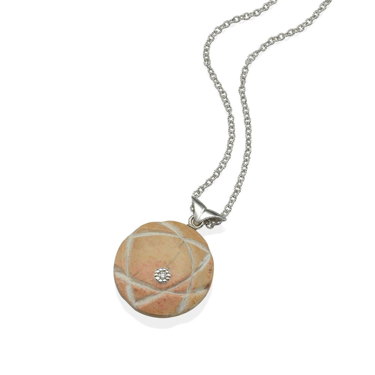Star Of David Round Pendant with Temple Mount Stone salvage from Temple Mount, set with Gold and Diamond