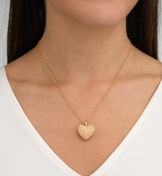Temple Mount stone heart shaped pendant, diamond and yellow gold