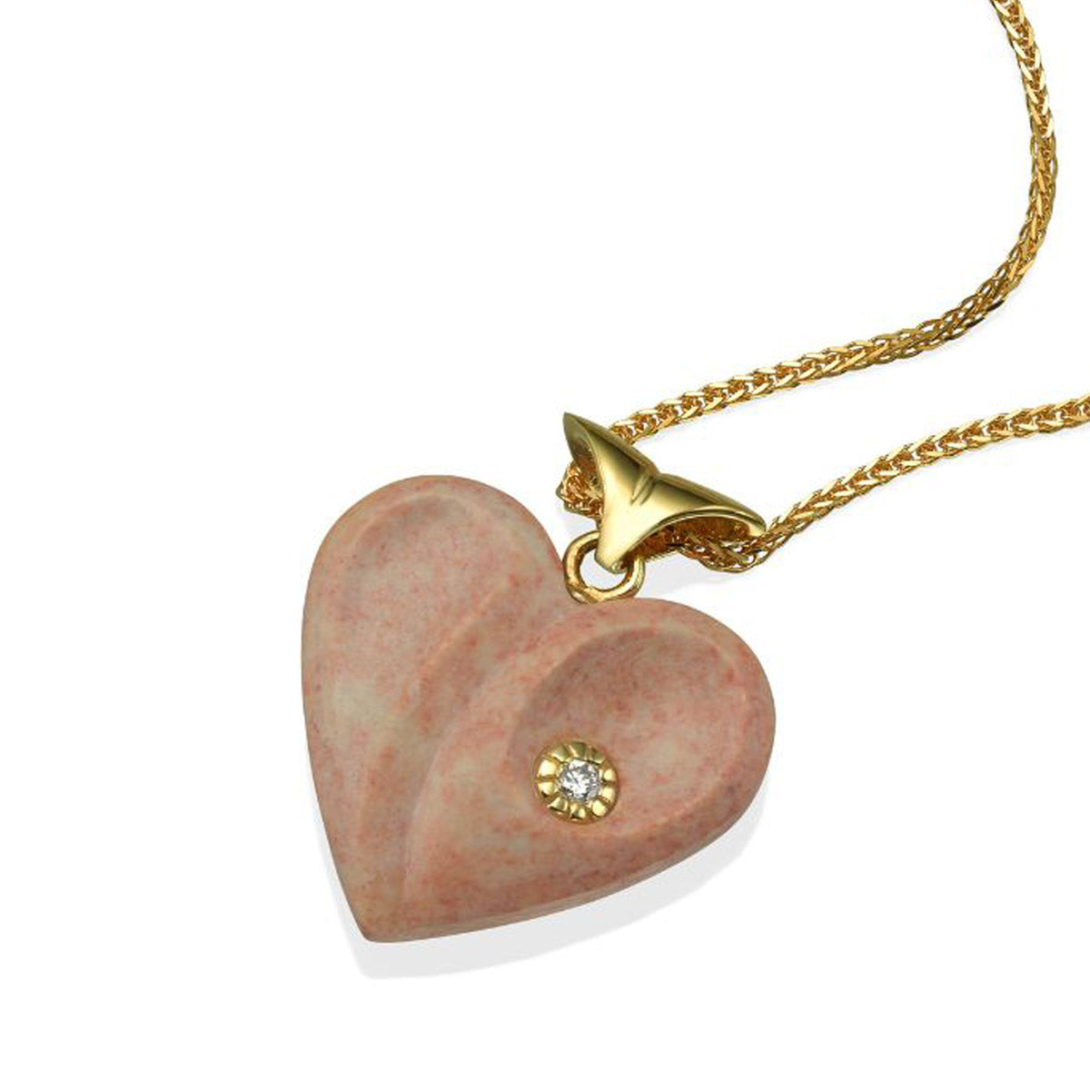 Jerusalem stone heart pendant polished diamond and yellow gold