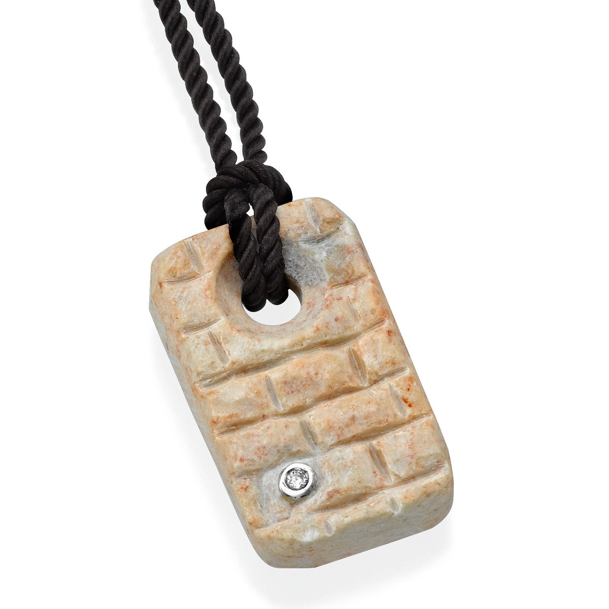Western Wall pendant made of Temple Mount stone with white gold and diamond
