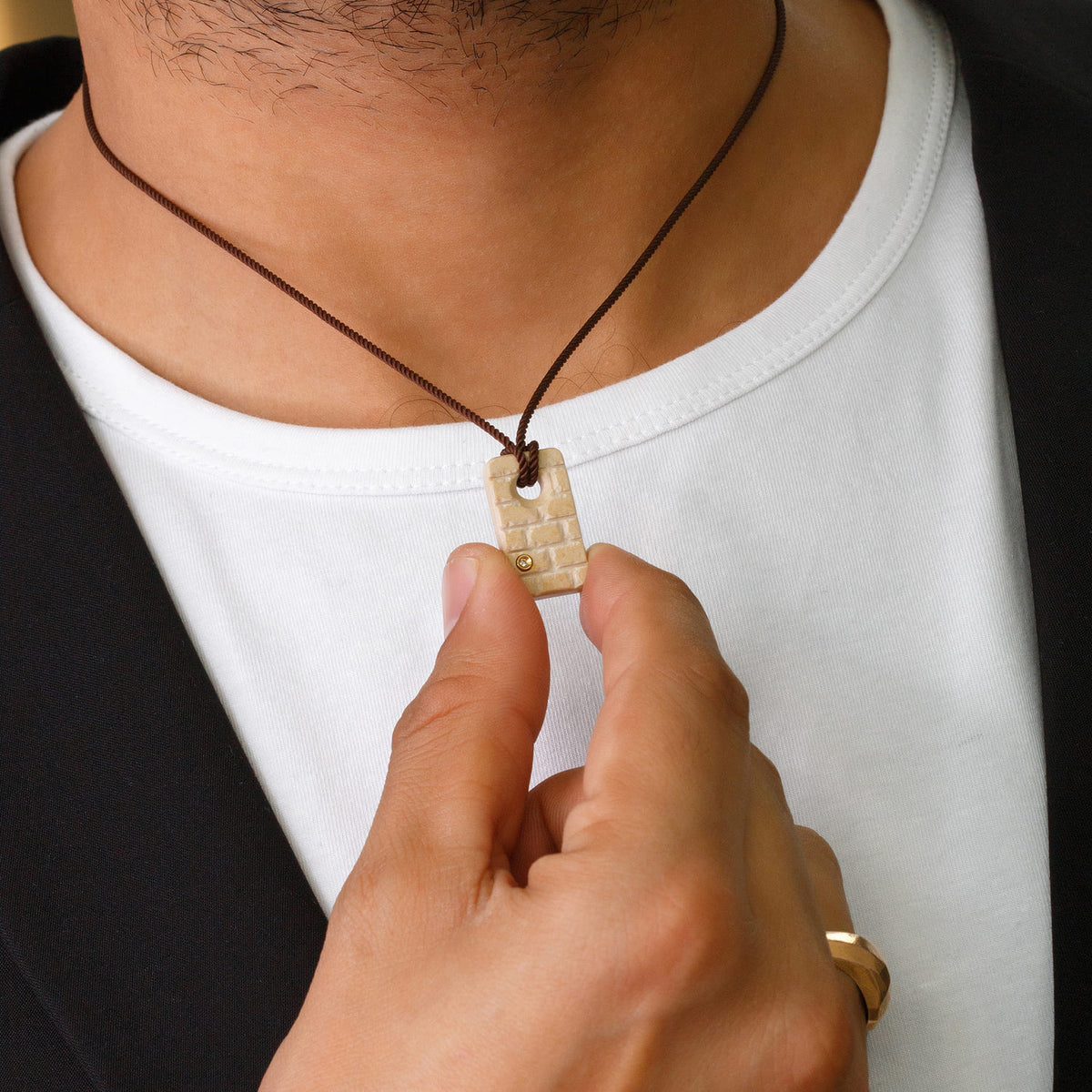 The wailing wall of Jerusalem Pendant made with Mount Temple stone and diamond