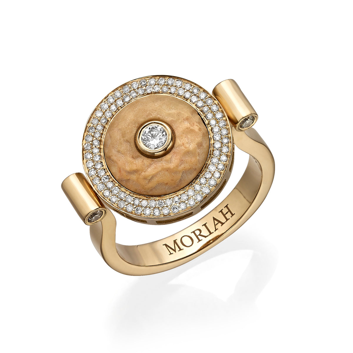 Temple Mount stone ring set in gold and diamonds