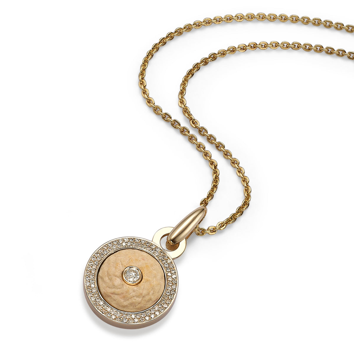 Temple Mount stone pendant set in gold and diamonds