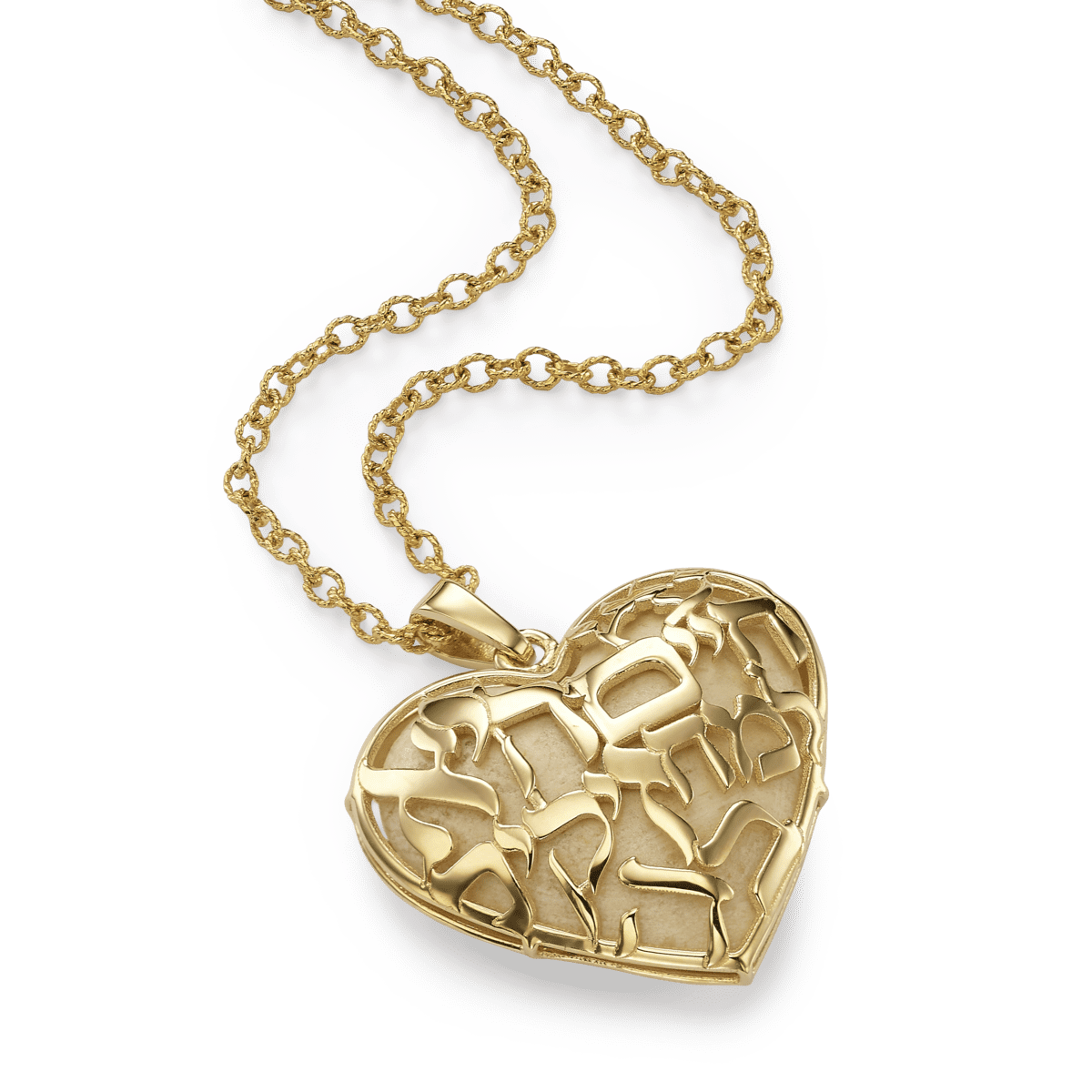 Heart shape pendant made with Temple Mount stone, gold diamonds