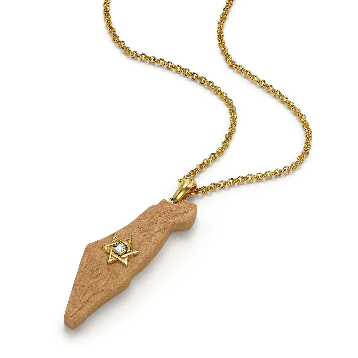 Israel Map Pendant with Star of David, Temple Mount Stone, Gold and Diamond