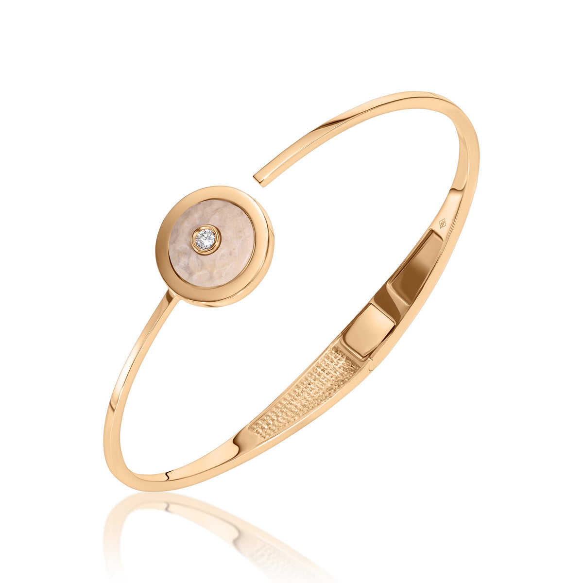 Gold Bracelet, Round Temple Mount Stone with Diamond