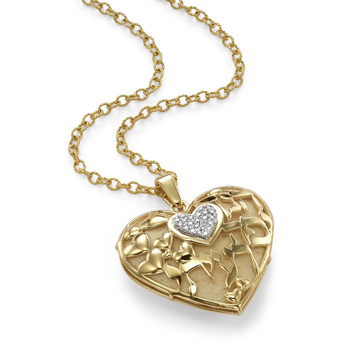 Heart shape pendant made with Temple Mount stone, gold diamonds