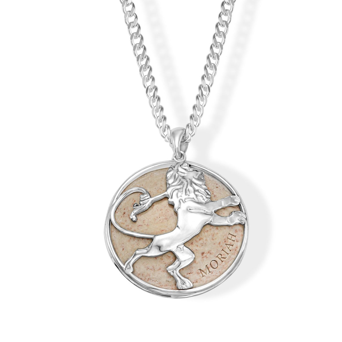 Double-sided Temple Mount round pendant, Silver and Diamond