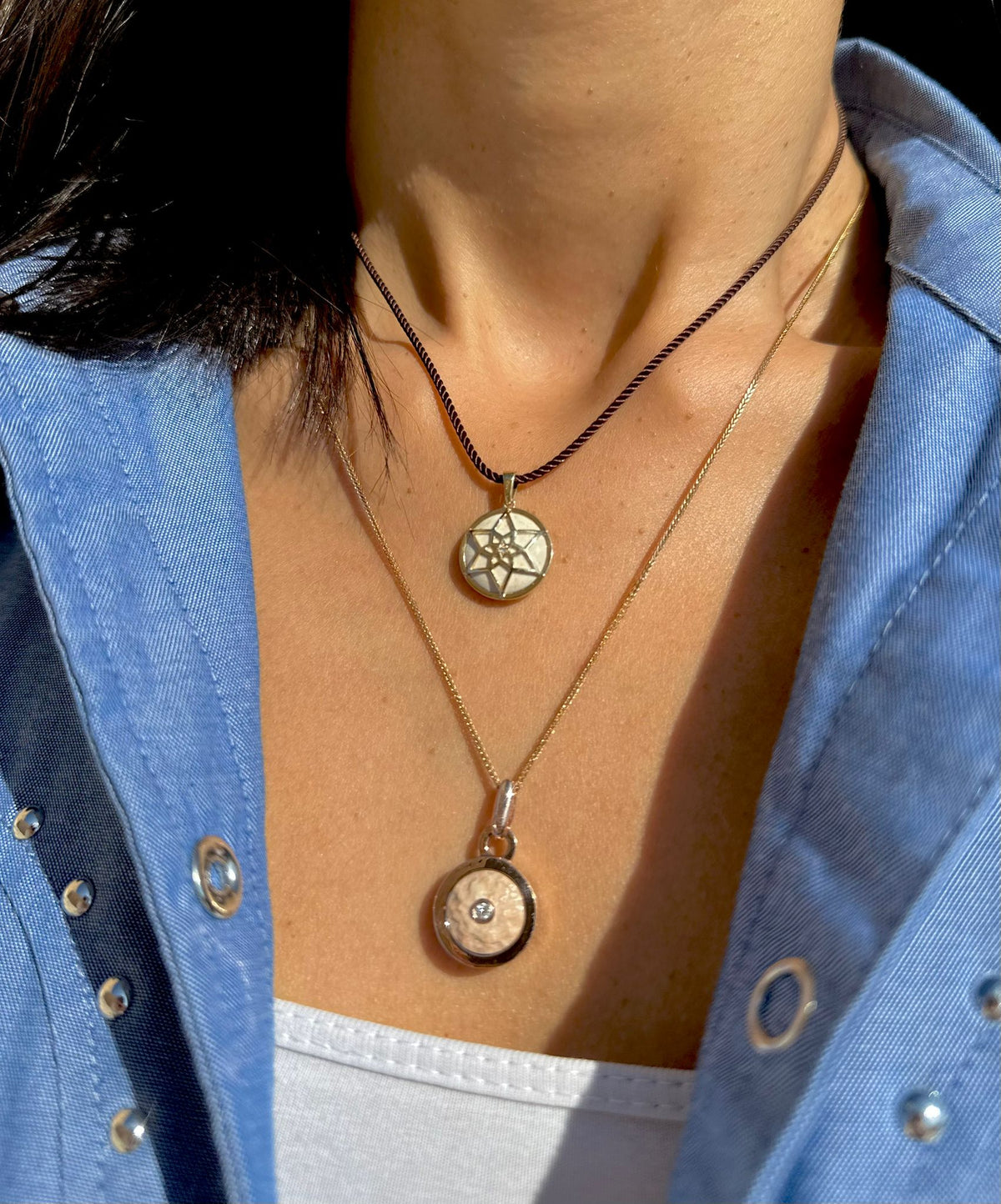 14K Gold and Diamond Round Pendant