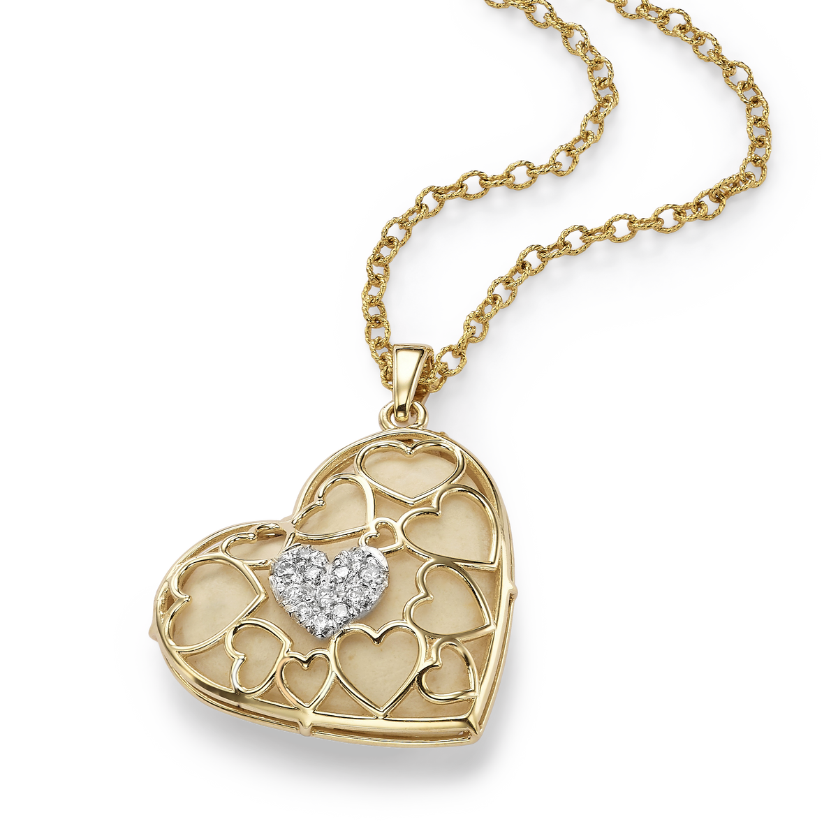 Heart Pendant with 12 Diamonds, 14K Yellow Gold