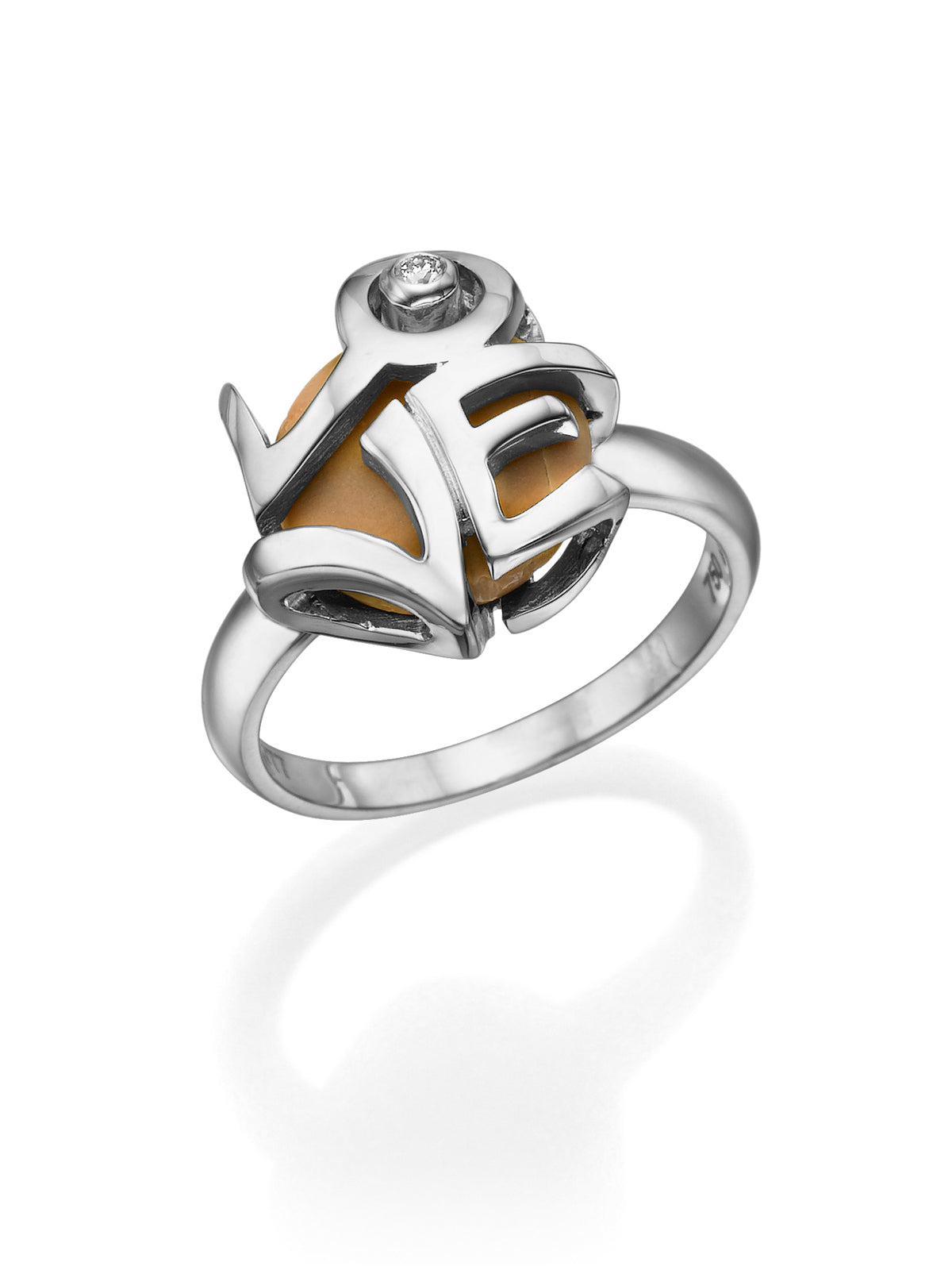 Engagement Ring with the word LOVE set with Jerusalem Stone, White Gold and Diamond
