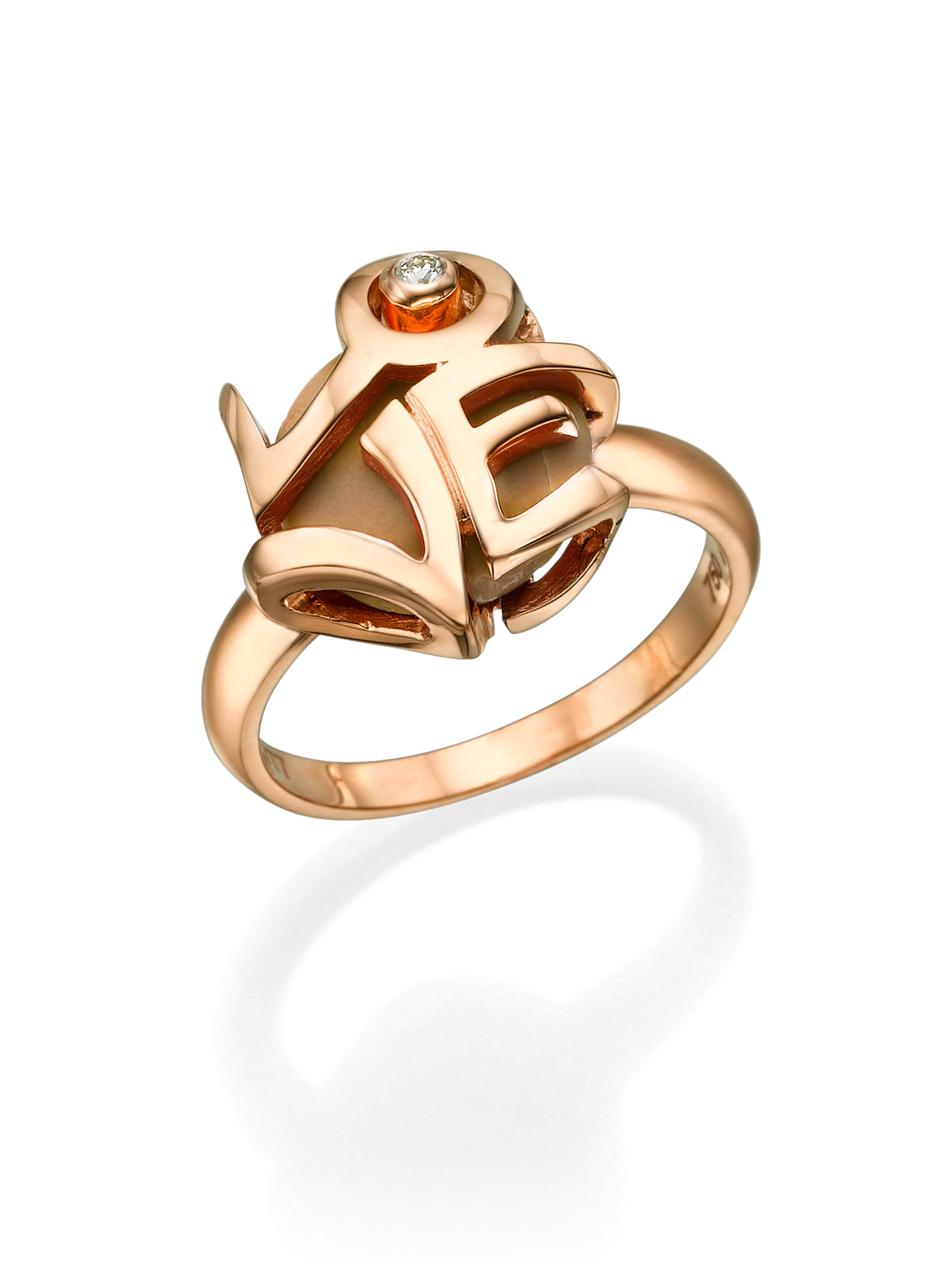 Engagement Ring with the word LOVE set with Jerusalem Stone, Rose Gold and Diamond