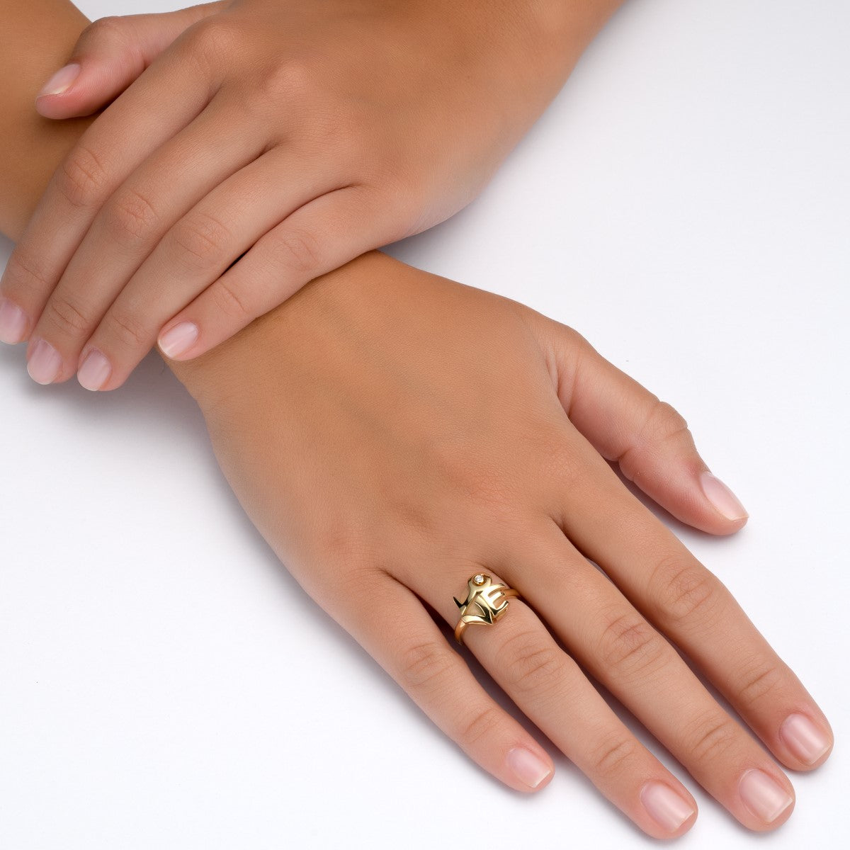 Engagement Ring with the word LOVE set with Jerusalem Stone, Gold and Diamond
