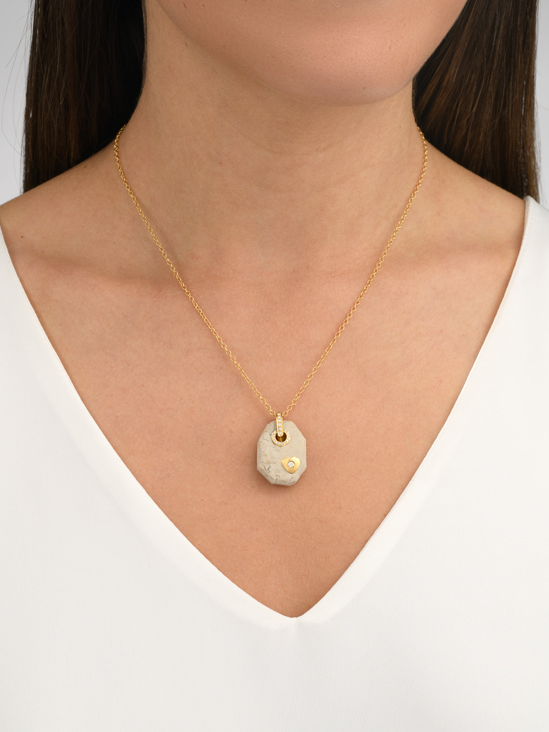 Temple Mount Stone Pendant, with Gold Heart Shape and Diamonds
