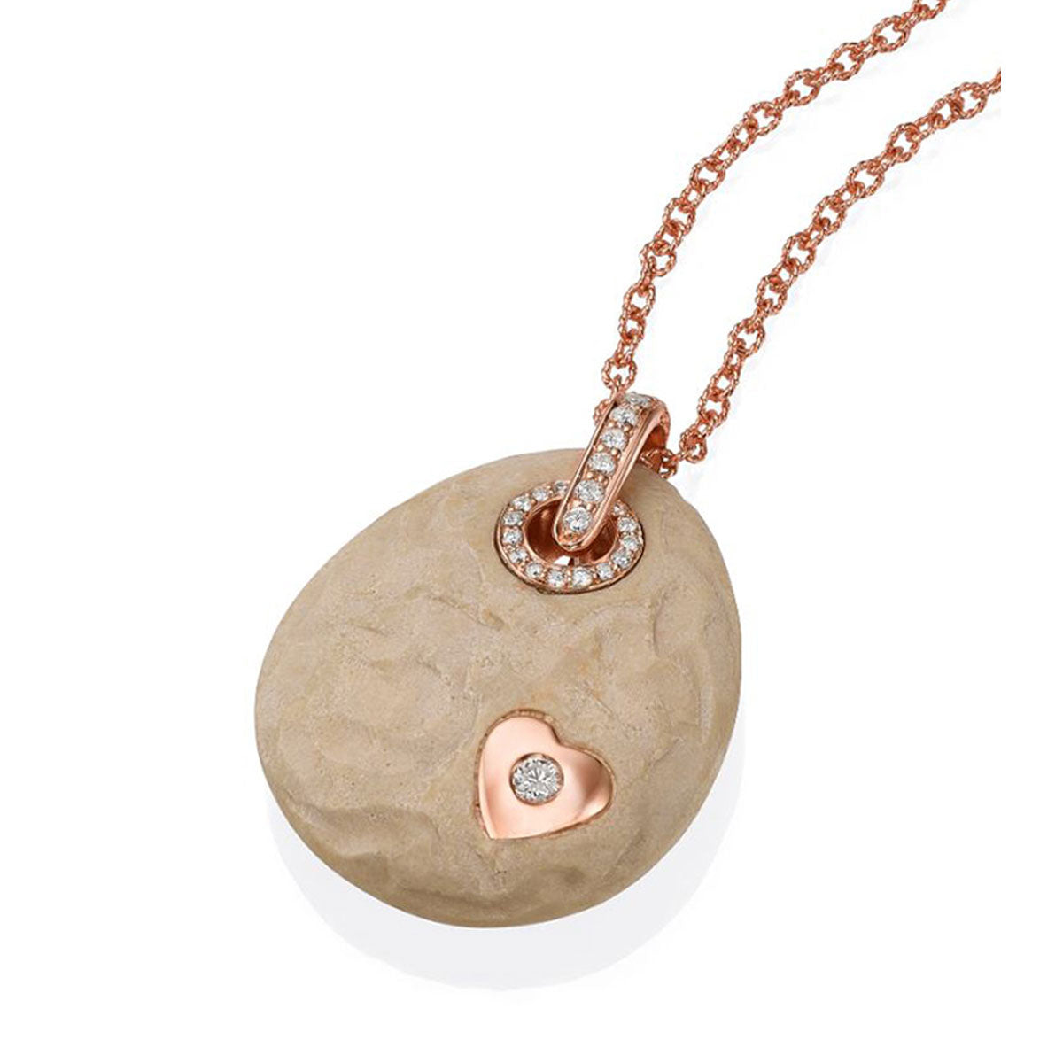 Temple Mount Stone Pendant, with Gold Heart Shape and Diamonds