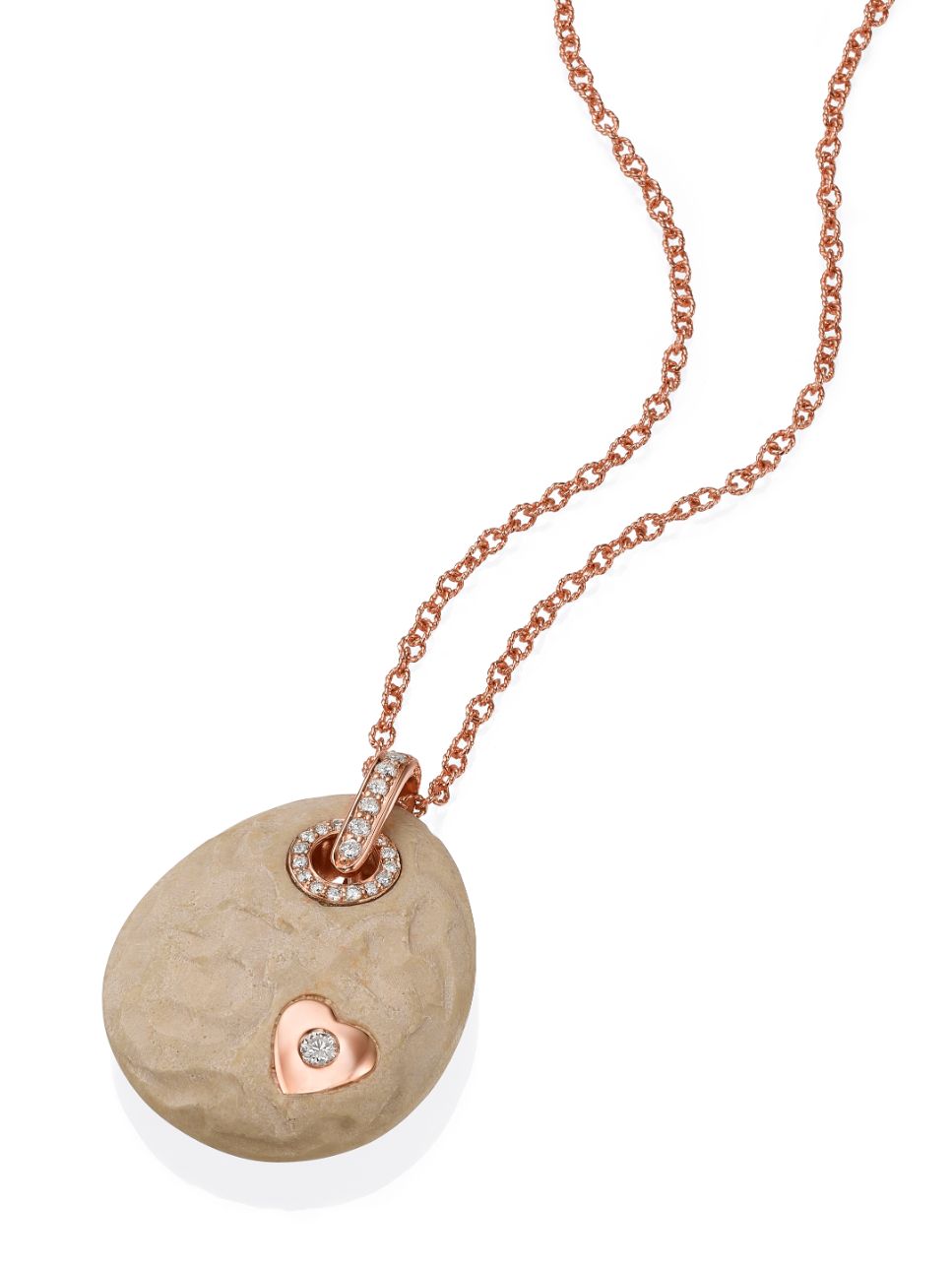Temple Mount Stone Pendant, with Gold Heart Shape and Diamonds
